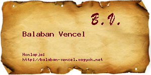 Balaban Vencel névjegykártya